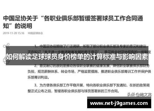 如何解读足球球员身价榜单的计算标准与影响因素