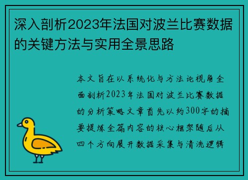 深入剖析2023年法国对波兰比赛数据的关键方法与实用全景思路